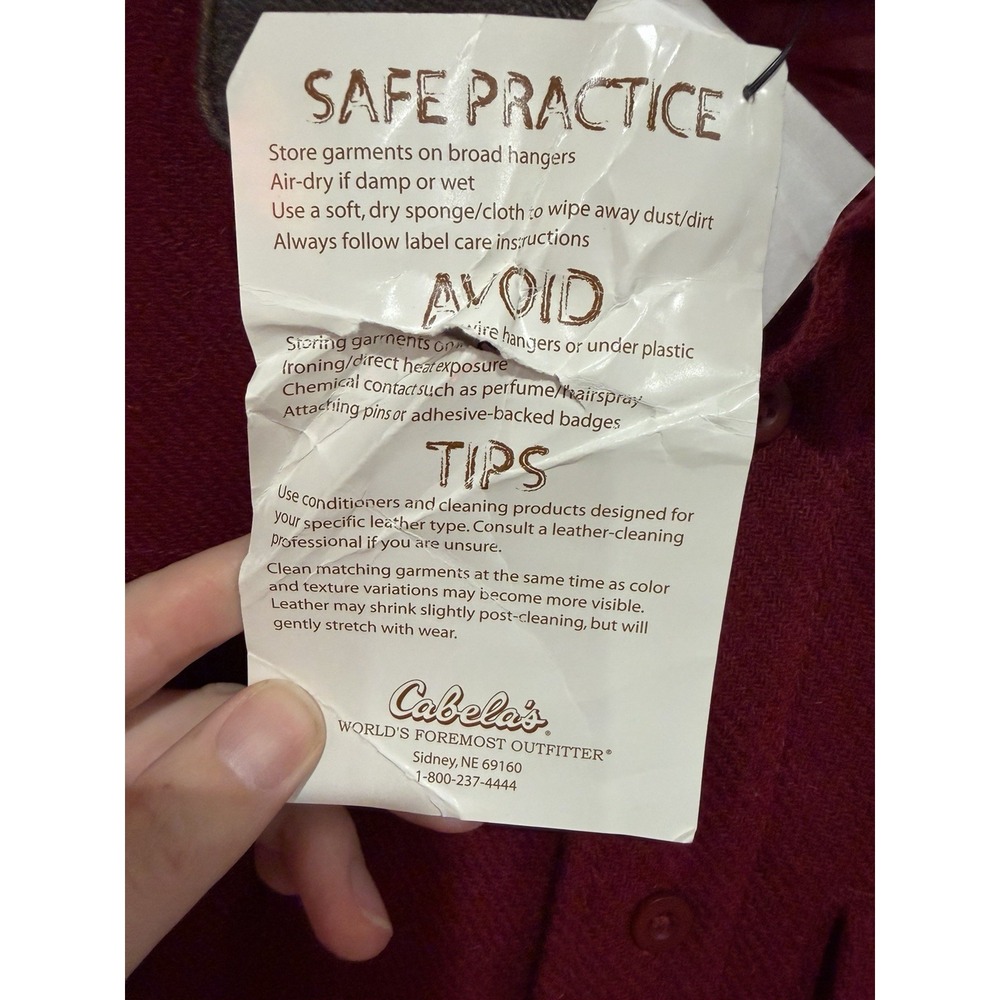 NWT VTG 90s Cabelas Mens XL‎ Leather Collar Wool Button Shirt Jacket Shacket Red - Picture 5 of 8